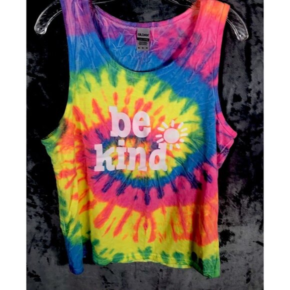 Tie-Dyed Tank Top Woman’s Be Kind Size Adult Medium Bright Summer Colors Shirt - Picture 2 of 9